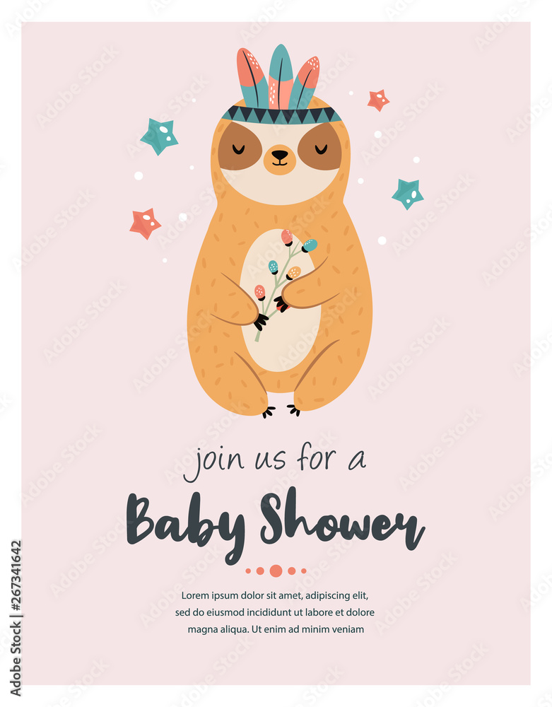 Baby shower card with cute sloth