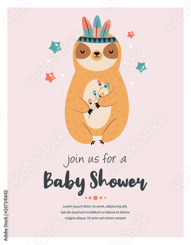 Baby shower card with cute sloth