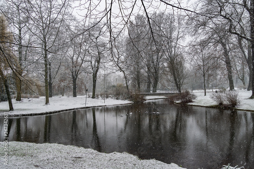 Wintertime View to Park Schoenhausen with Snow at Krefeld /Germany