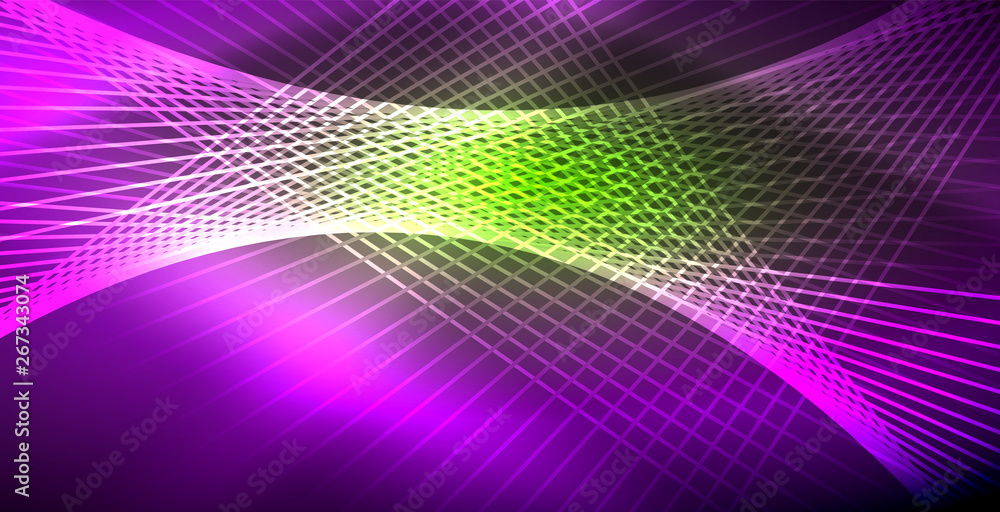 Neon glowing wave, magic energy and light motion background Neon glowing wave, magic energy and light motion background
