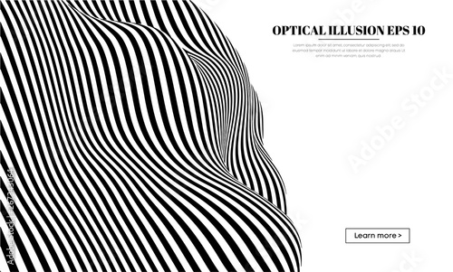 Optical illusion lines background. Abstract 3d black and white illusions. Conceptual design of optical illusion vector. EPS 10 Vector illustration