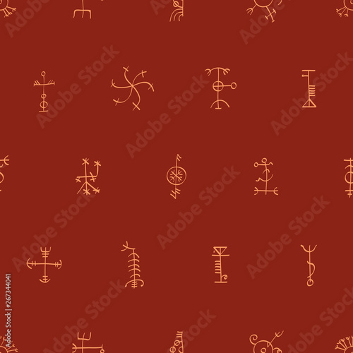 Seamless pattern with Icelandic magical staves