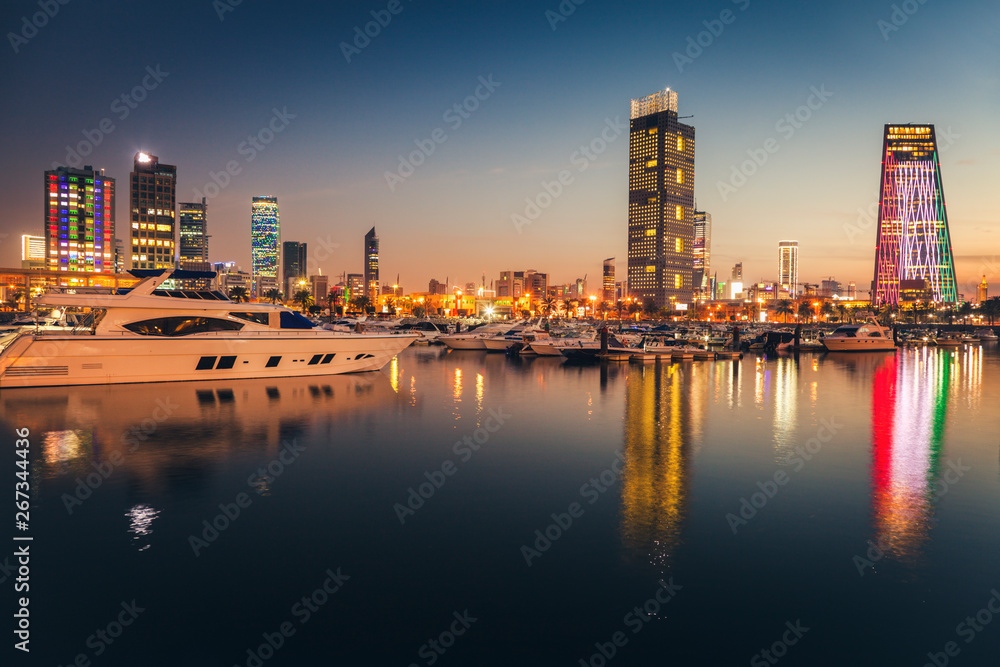 Skyline of Kuwait City at evening