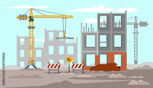 Building construction flat vector illustration
