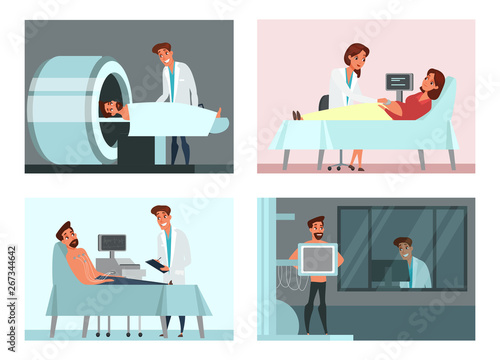 Medical examining, check-up illustrations set