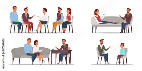 People psychologist flat illustrations set