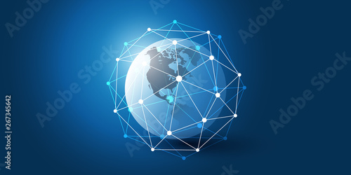     Cloud Computing and Networks Concept with North and South America Side of the Earth Globe - Abstract Global Digital Connections, Technology Background, Creative Design Element Template 