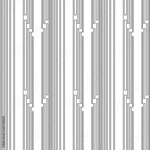 A rhythmic pattern of vertical straight lines. Seamless pattern, white on white background. Vector illustration