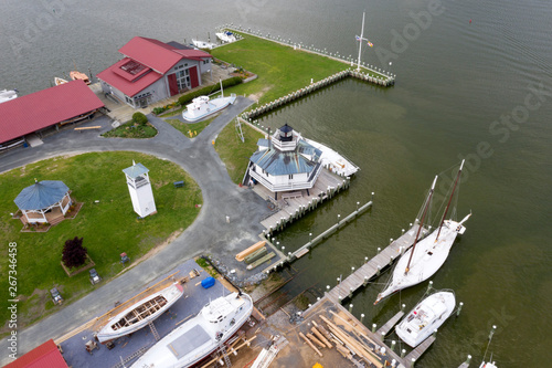 ships at the docks in St. Michaels Maryland chespeake bay aerial view panorama photo