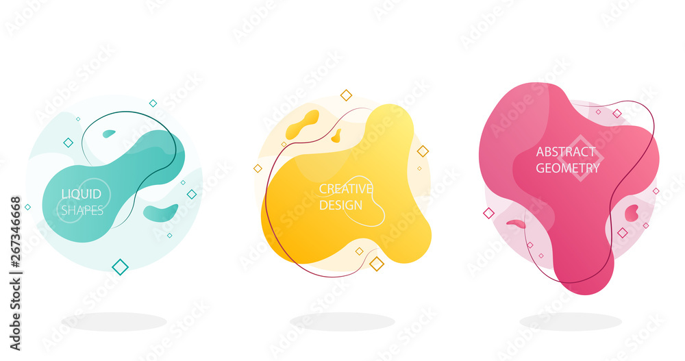 Geometric colorful abstract shapes set. Trendy minimal modern design isolated white background. Liquid form with various colors modern vector.Template for the design of a logo, flyer or presentation. 
