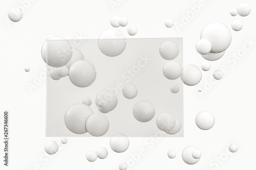 Fototapeta Naklejka Na Ścianę i Meble -  3d rendering, white balls with frame in the middle.