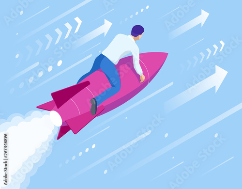 Isometric Start up concept. Income and success. Project development.