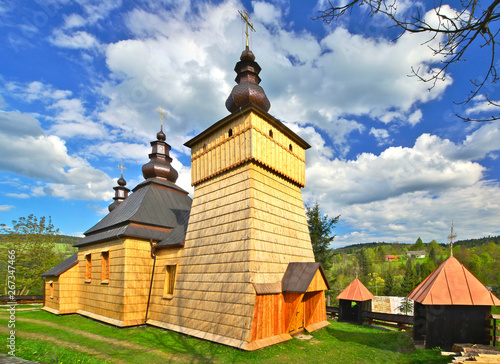 Orthodox wooden church in Kunkowa near Gorlice, Low Beskids (Beskid Niski), Poland photo