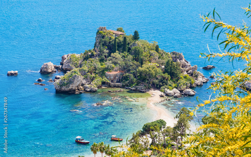 Beautiful Isola Bella small island near Taormina, Sicily, Italy