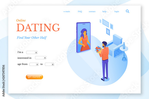 Online dating website page flat vector template