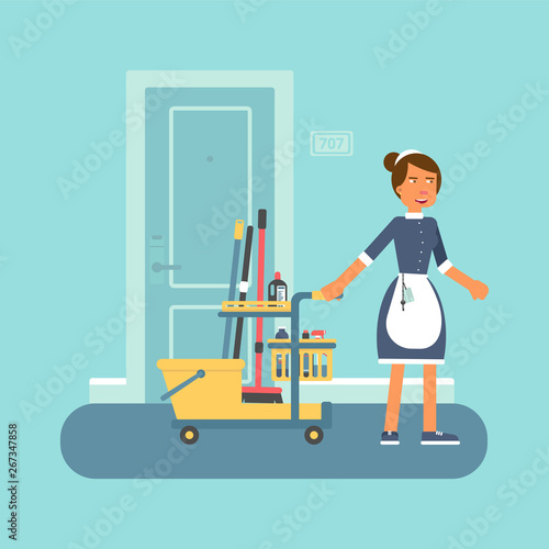 Chambermaid in uniform flat vector illustration