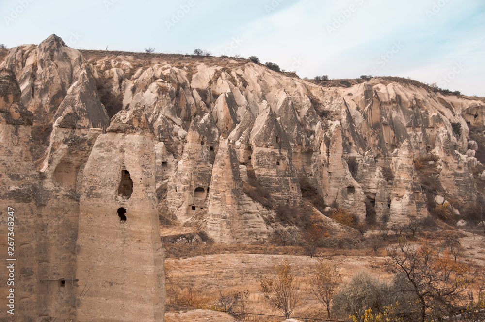 View of the unique volcanic landscape of Cappadocia