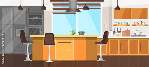 Modern cozy kitchen room interior illustration