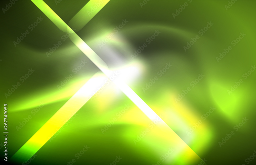 Neon square and line lights on dark background with blurred effects Neon square and line lights on dark background with blurred effects