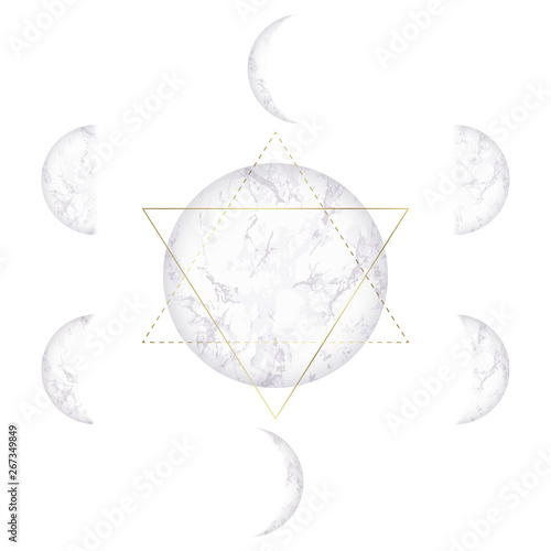 Moon phases of marble texture and Star of David
