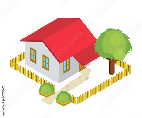 Country house isometric vector illustration