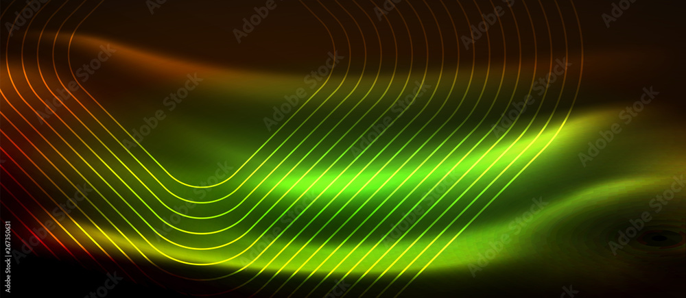 Neon square shapes lines on glowing light background Neon square shapes lines on glowing light background