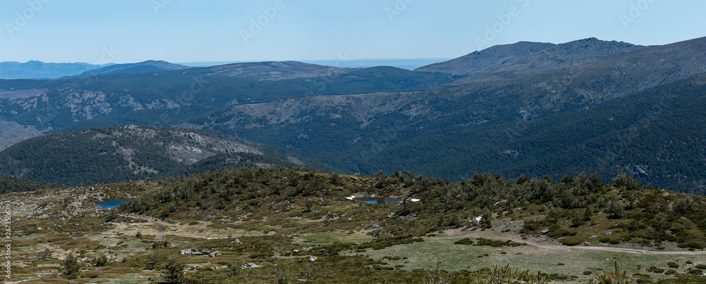Panoramic of high mountain from the port of Cotos. Natural Park of the Sierra de Guadarrama, Madrid, Spain
