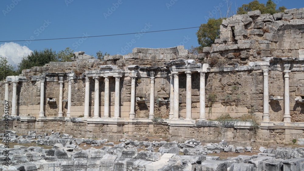 Old building with columns ruins 