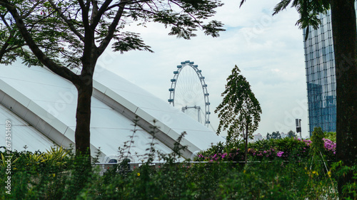 View of central Singapore: Marina Bay Sands hotel, Flyer wheel, ArtScience museum and Supergrove photo