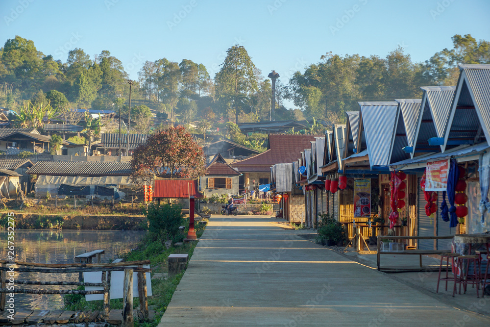 Fototapeta premium View lake and morning fog in Ban rakthai,maehongson,Thailand