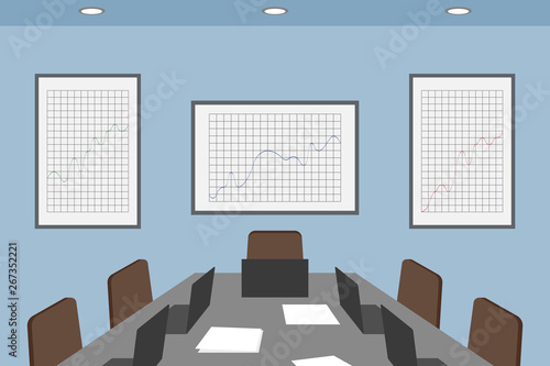 Boardroom with conference table. Vector illustration.