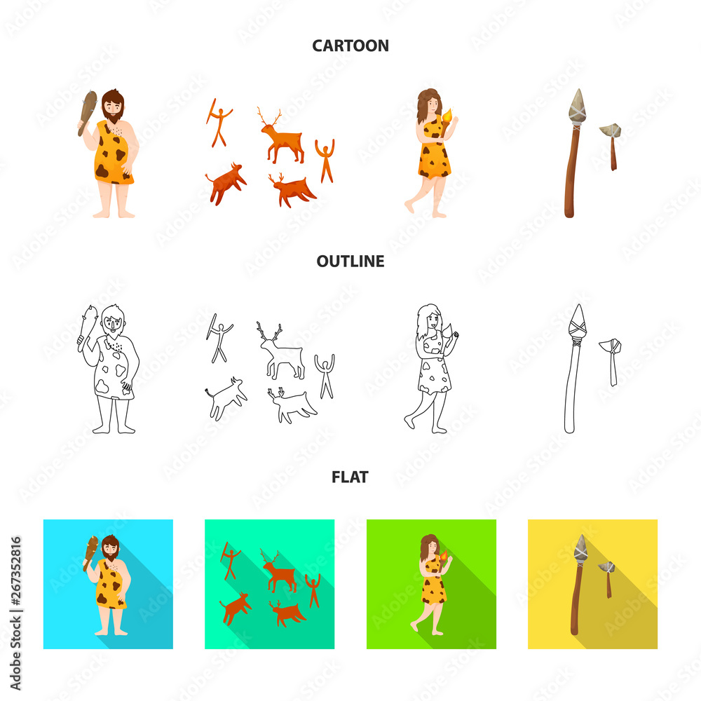 Vector illustration of evolution and neolithic sign. Collection of evolution and primeval stock symbol for web. Vector illustration of evolution and neolithic sign. Collection of evolution and primeval stock symbol for web.