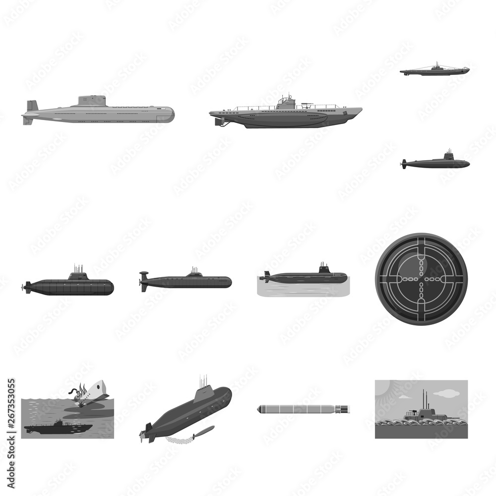 Vector design of army and deep   icon. Collection of army and nuclear stock vector illustration.