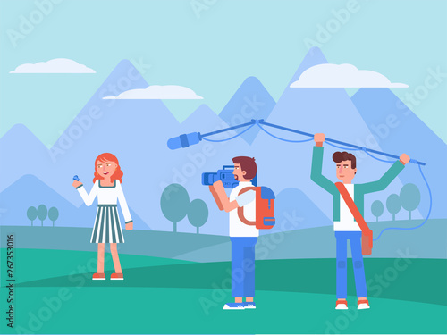 Reportage shooting flat vector illustration.