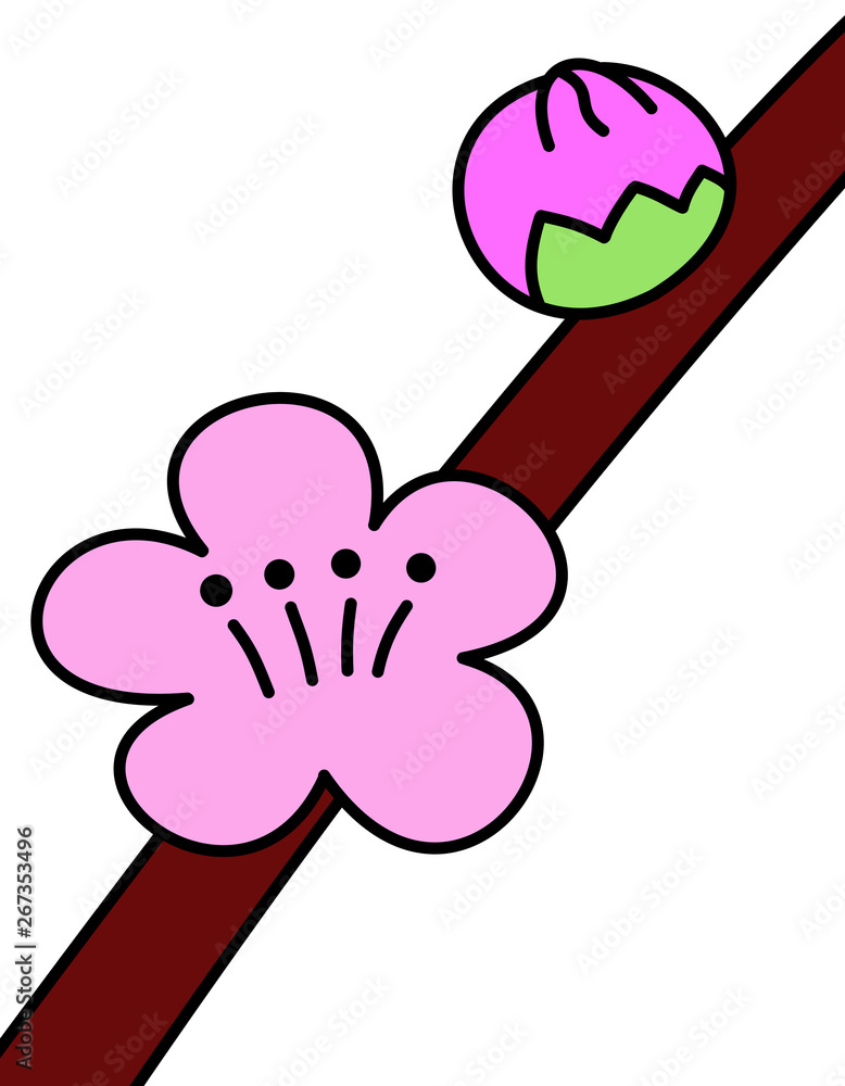桃の花と枝(桃色線緑) 桃の花と枝(桃色線緑)