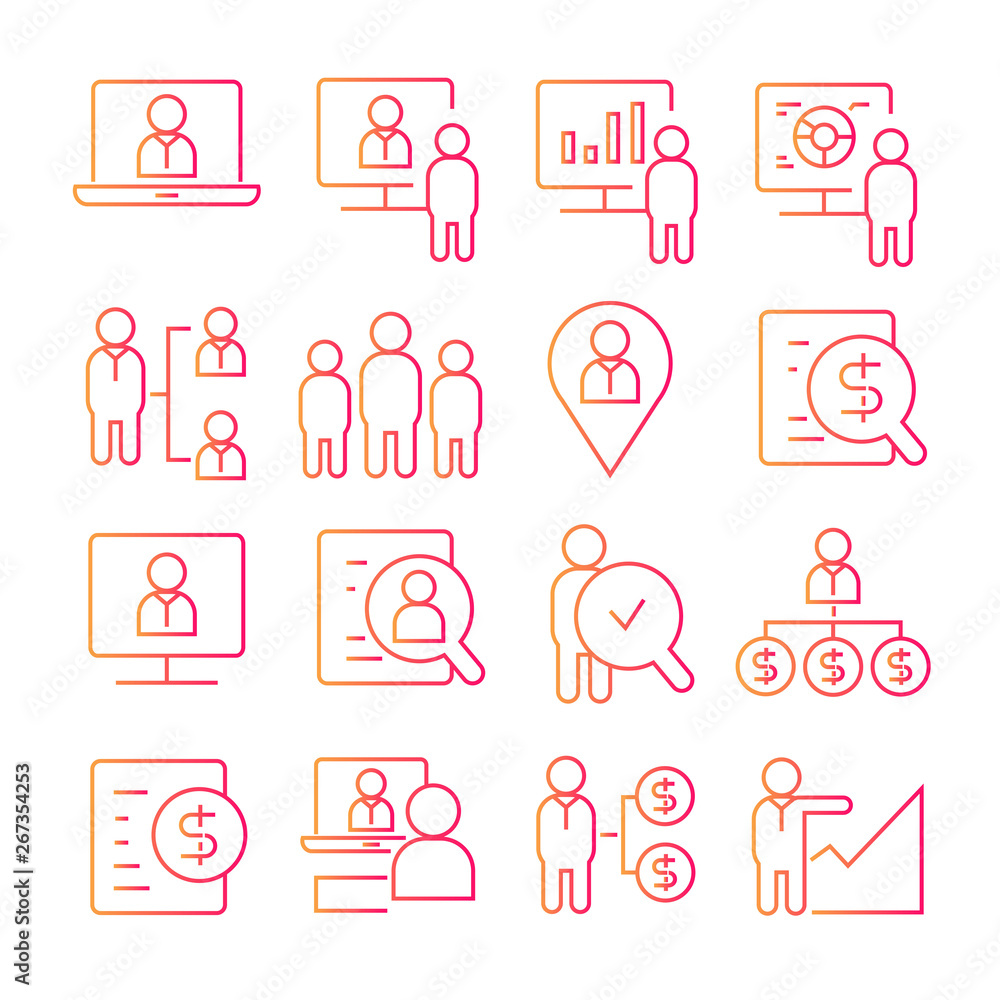 business management concept icons, red line design business management concept icons, red line design
