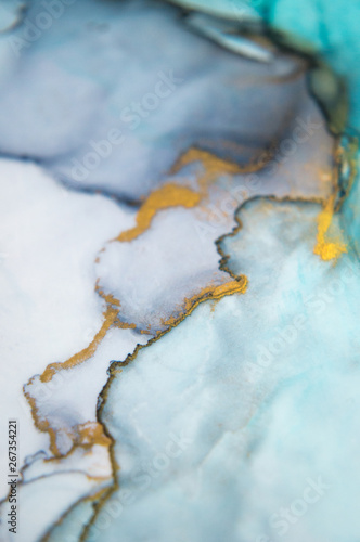 Alcohol ink sea texture. Contemporary art. Spots of oil paint. Abstract art background. Multicolored bright texture. Fragment of artwork. Modern art. Inspired by the sky, as well as steam and smoke. © Mari Dein