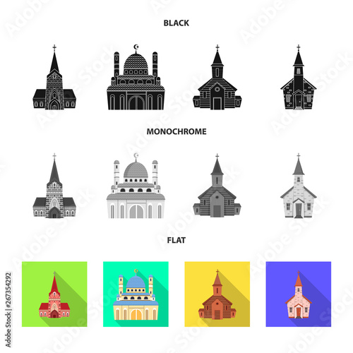 Vector illustration of cult and temple symbol. Set of cult and parish stock vector illustration.
