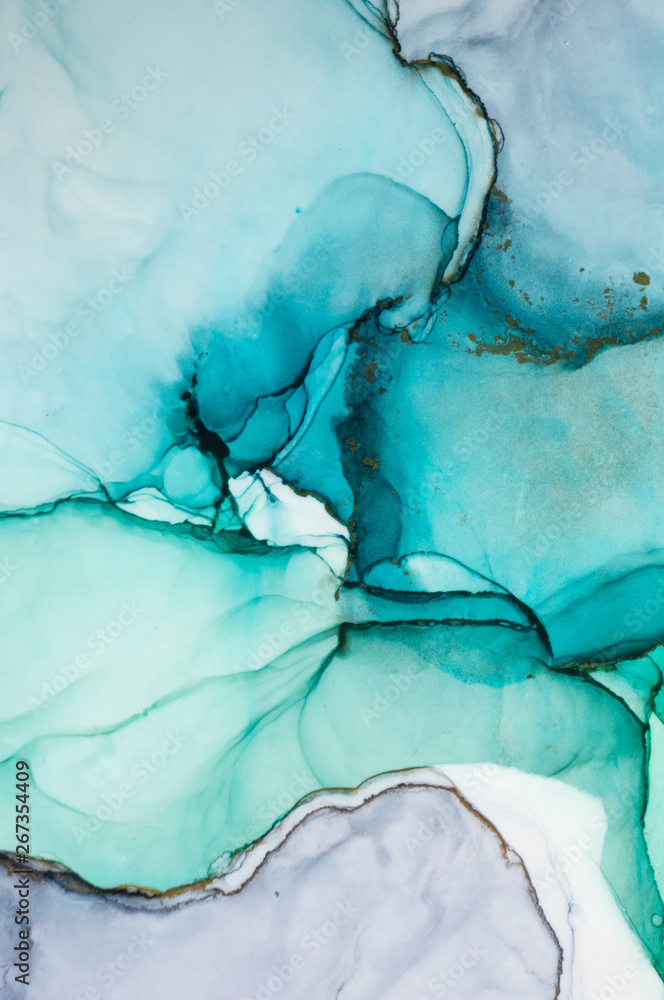 Naklejka premium Alcohol ink sea texture. Contemporary art. Spots of oil paint. Abstract art background. Multicolored bright texture. Fragment of artwork. Modern art. Inspired by the sky, as well as steam and smoke.