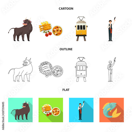 Vector illustration of  and historic sign. Set of  and country vector icon for stock.