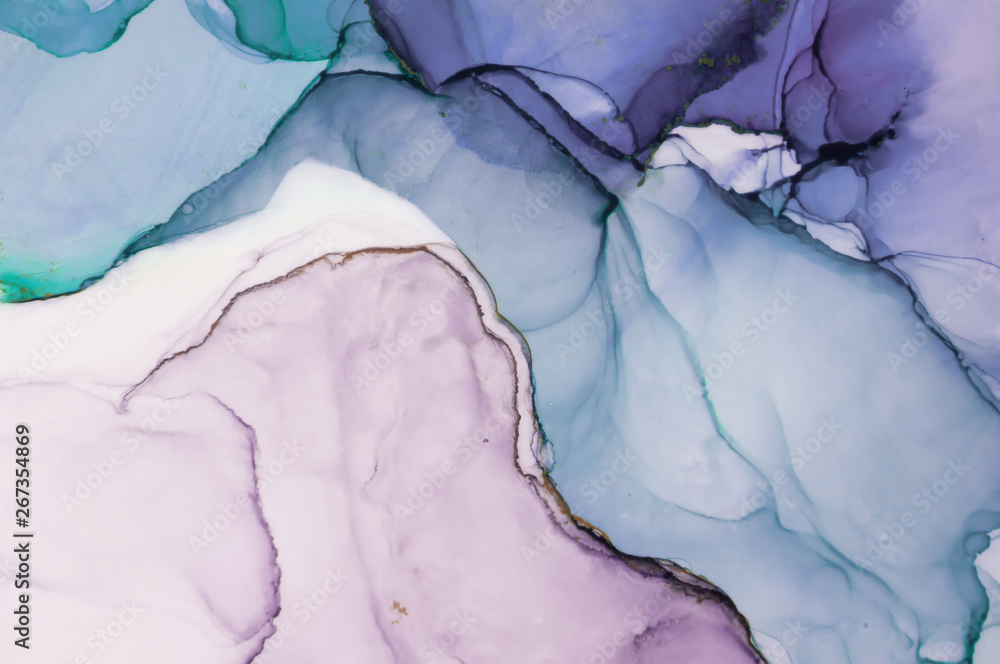 Naklejka premium Alcohol ink sea texture. Contemporary art. Spots of oil paint. Abstract art background. Multicolored bright texture. Fragment of artwork. Modern art. Inspired by the sky, as well as steam and smoke.