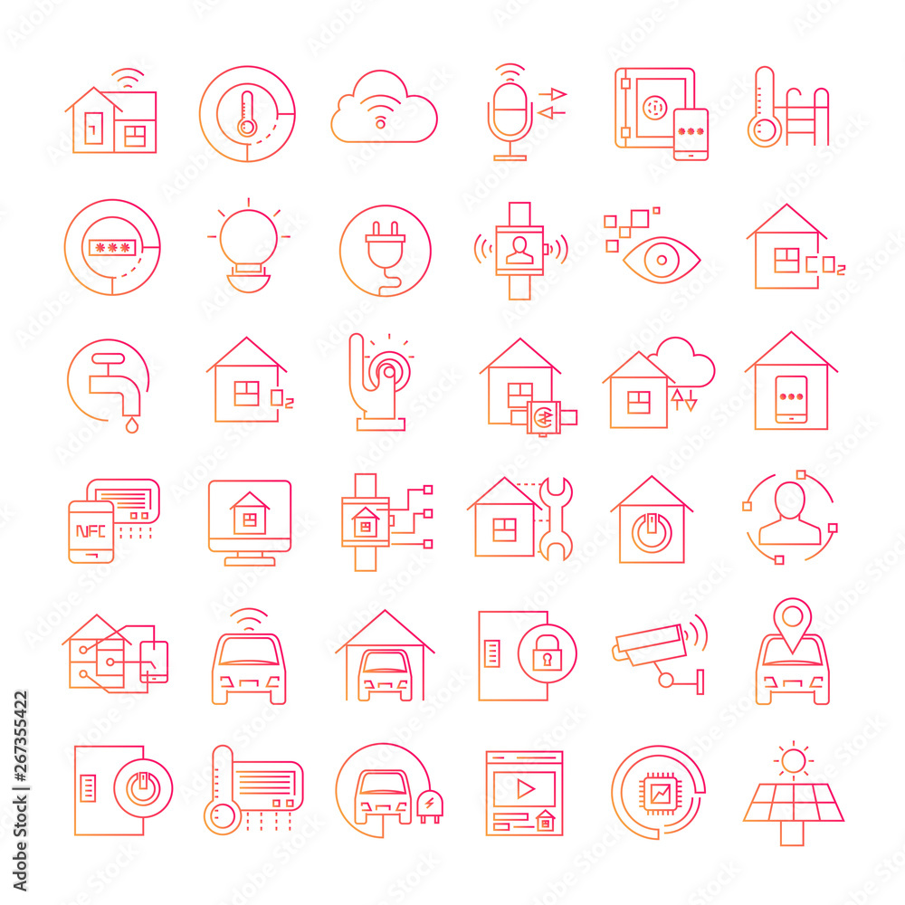 smart home icons red line design smart home icons red line design