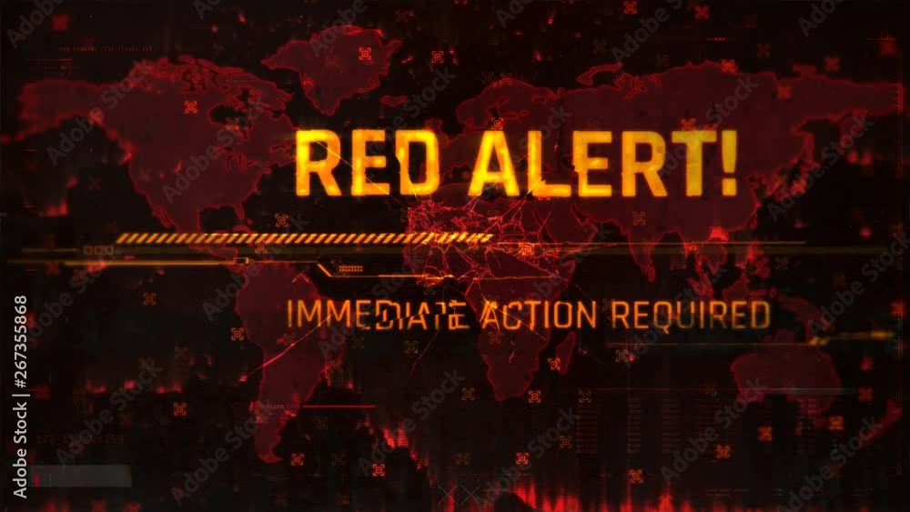 Red alert, nuclear attack threat, warning sign on screen, action required. System shutdown, emergency protocol engaged Red alert, nuclear attack threat, warning sign on screen, action required. System shutdown, emergency protocol engaged