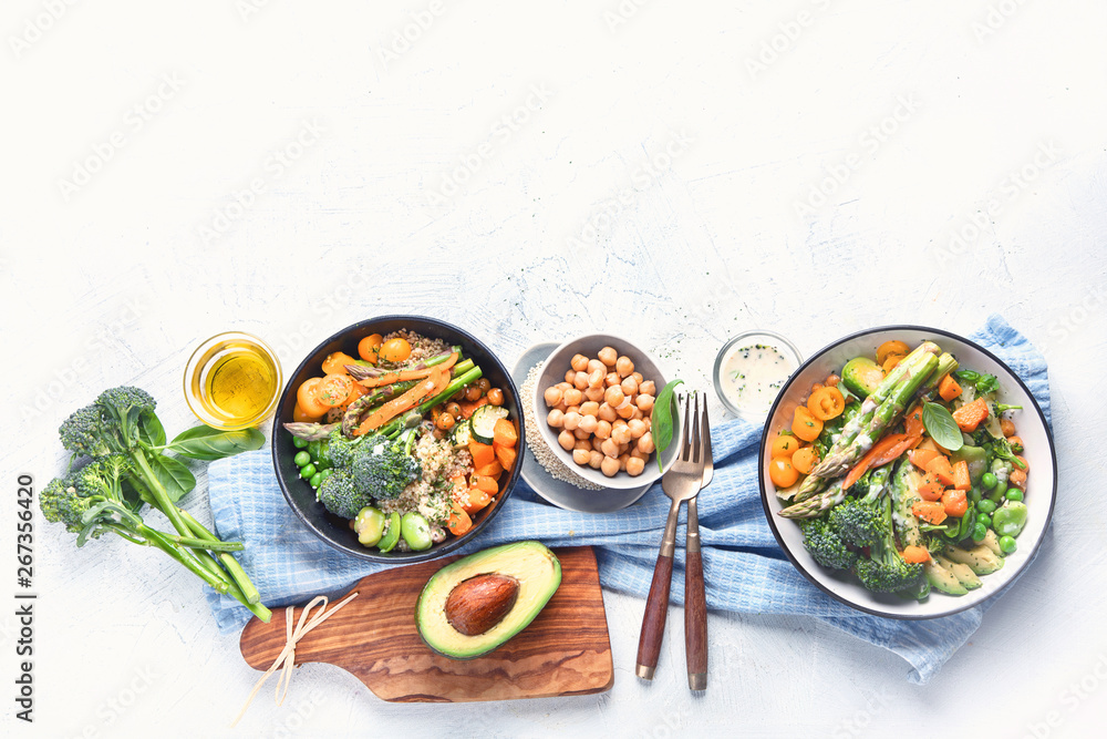 Vegetarian buddha bowls. Image with copy space