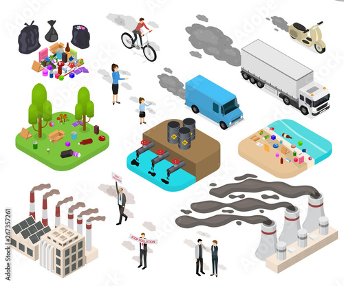 Ecology Pollution Sign 3d Icon Set Isometric View. Vector