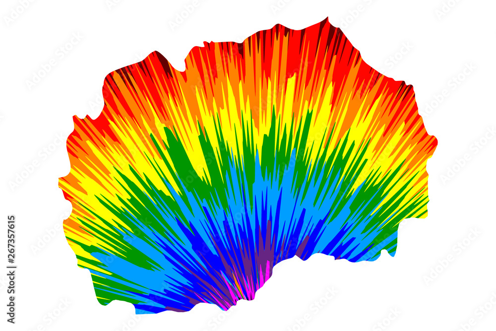 North Macedonia - map is designed rainbow abstract colorful pattern, Republic of North Macedonia map made of color explosion,