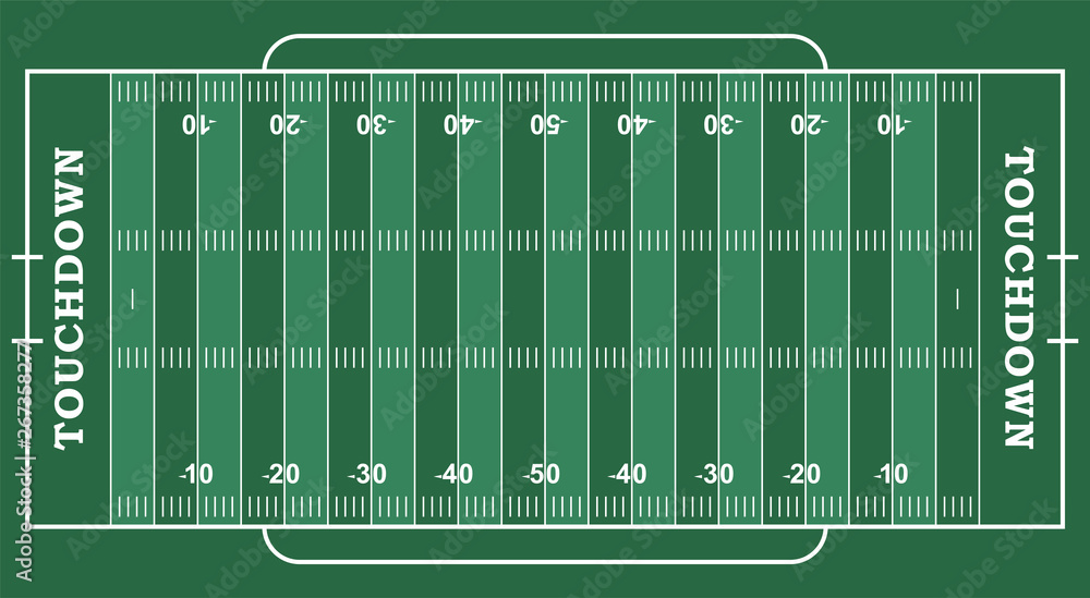 American football field with marking. Football field in top view with