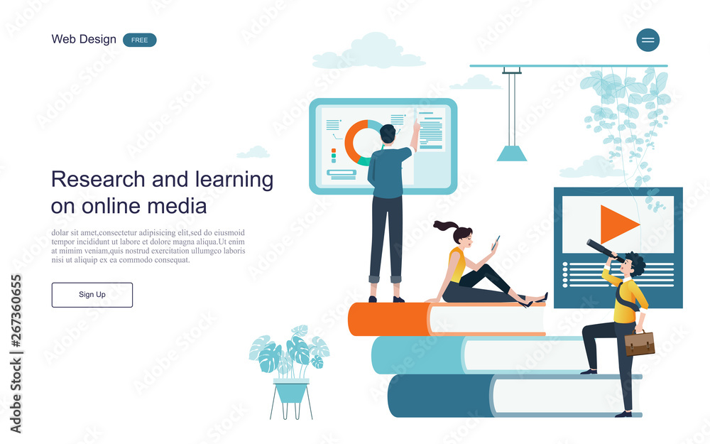 Fototapeta premium WeEducation concept. Online training, e-learning, training and courses.flat design concept of education for website,banner,background.Vector illustration.b