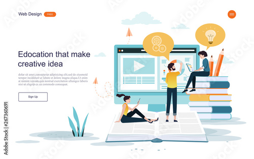 WeEducation concept. Online training, e-learning, training and courses.flat design concept of education for website,banner,background.Vector illustration.b