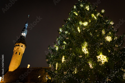 Christmas tree and lights at Tallinn market square